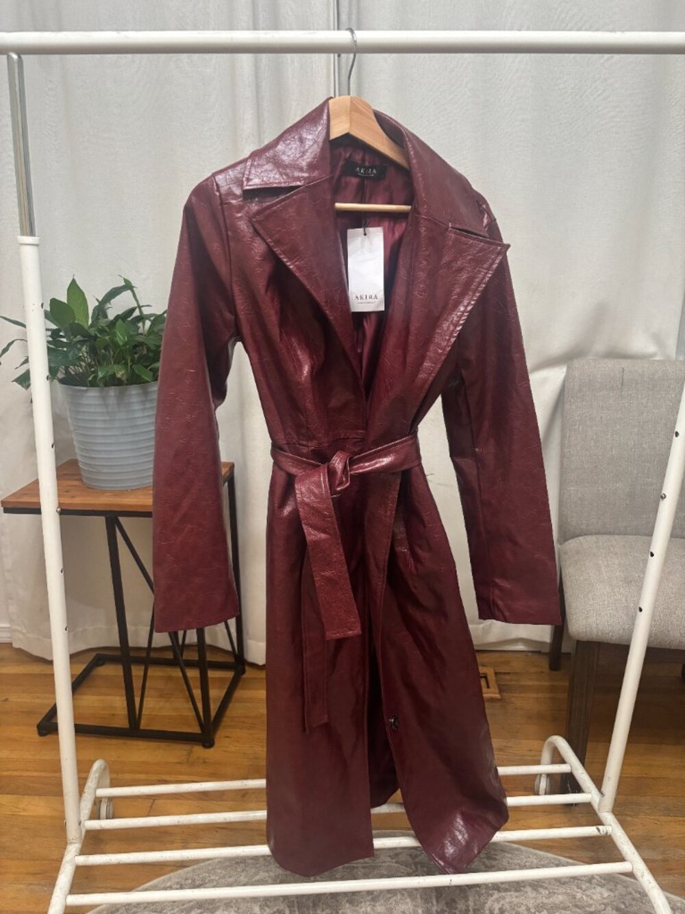 Akira Faux Leather Trench- NWT Small